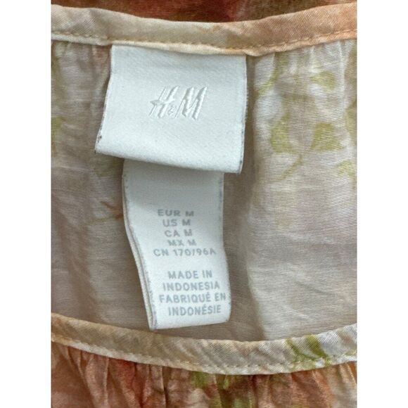 H&M Women peach Green Hydrangea Print Floral Ballon Sleeve Dress Size M - Picture 12 of 14